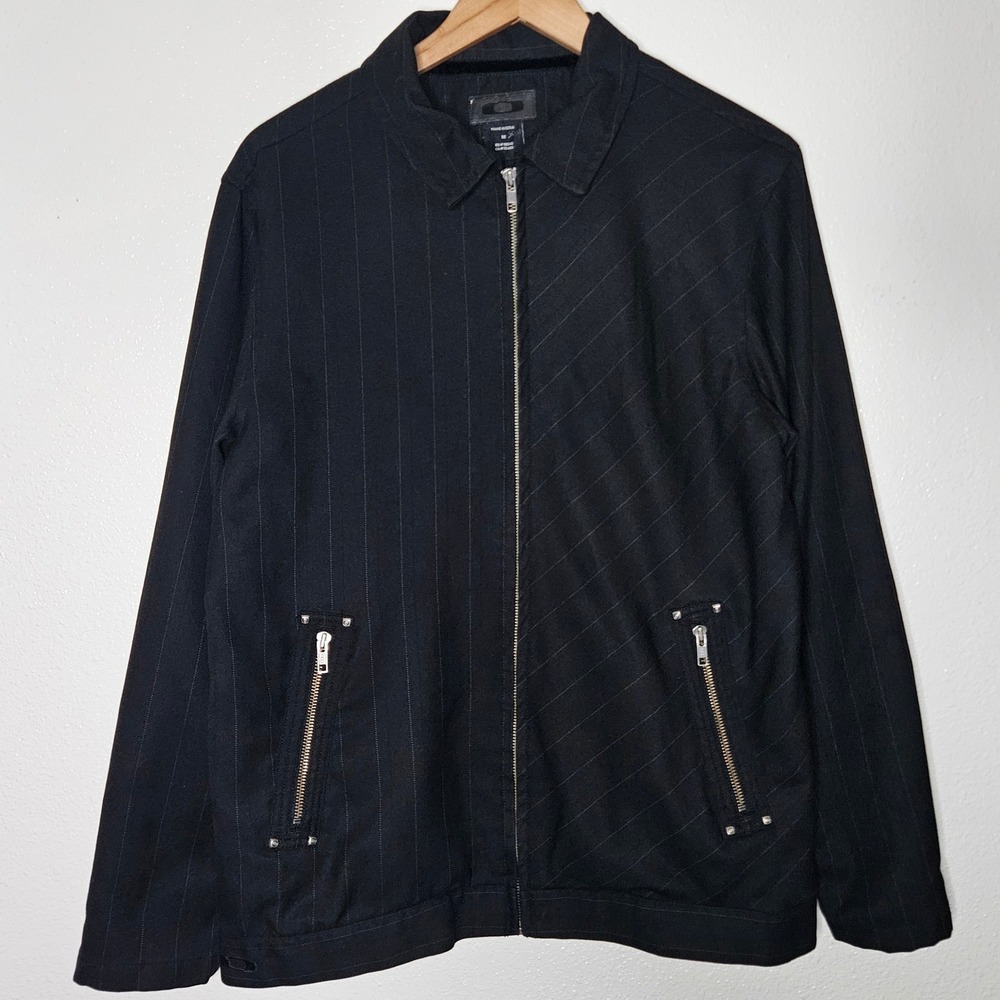 Oakley Mens‎ Pinstripe Full Zip Jacket Black Red Plaid Lined